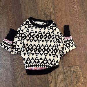 Pink Owl Black and White Geometric Sweater